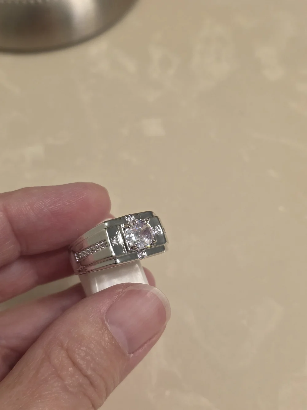 Men' Silver and CZ Statement Ring Size 10